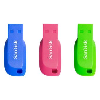 compare product SanDisk 16GB Cruzer Blade USB 2.0 Flash Drive 3 Pack - Blue, Green & Pink