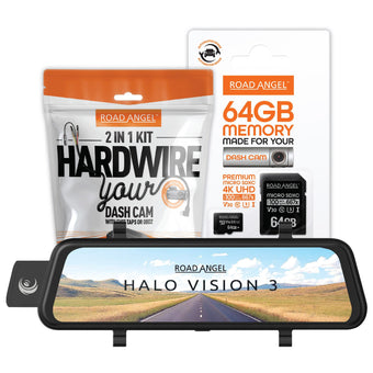 compare product Road Angel Halo Vision 3 Deluxe Rear View Mirror 4K Dual Dashcam with 64GB SD Card & Hardwire Kit
